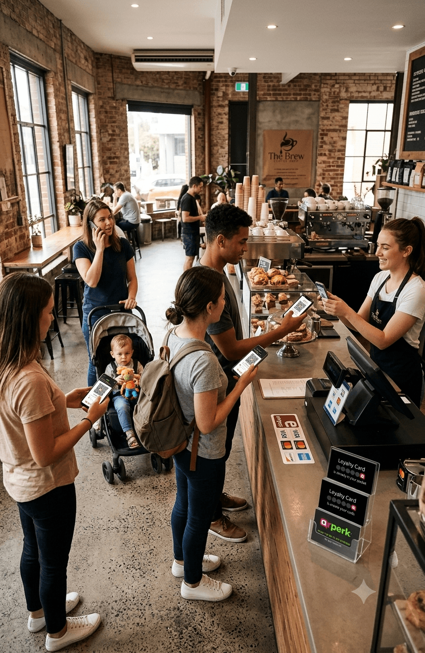 Barista scanning a customer's QrPerk code at the counter