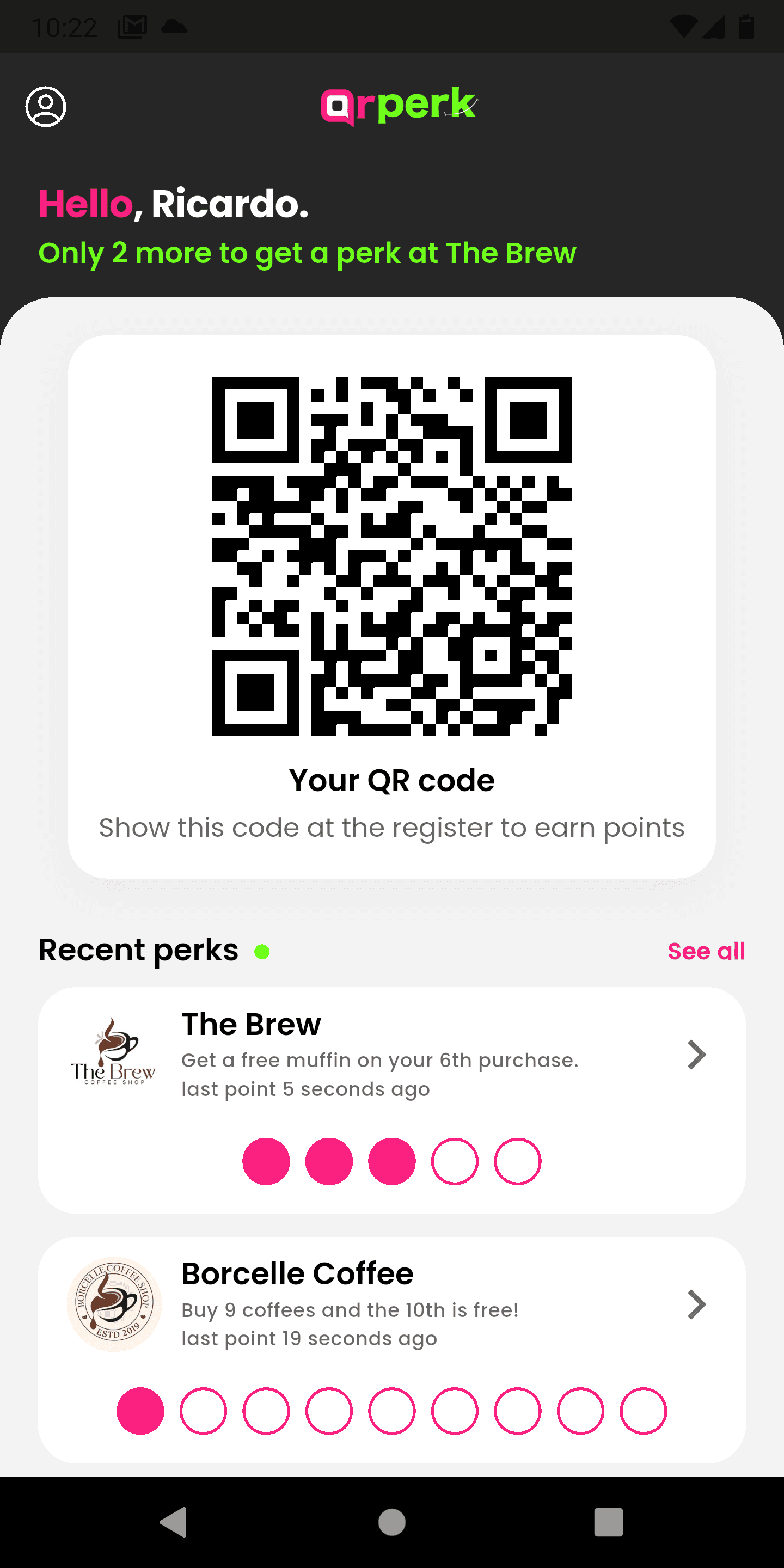 Customer home with QR code